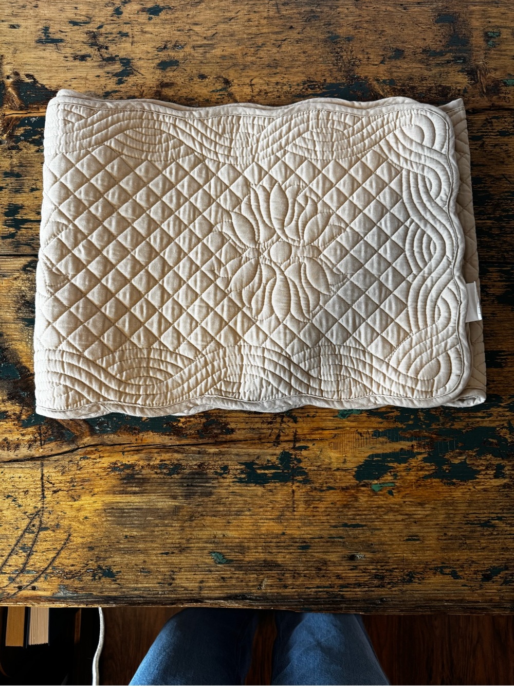 Quilted Cotton Table Runner - Cream
